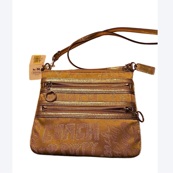 Coach Poppy NWT Bag Gold Metallic Lurex Crossbody Y2K Coach Poppy - Picture 9 of 17